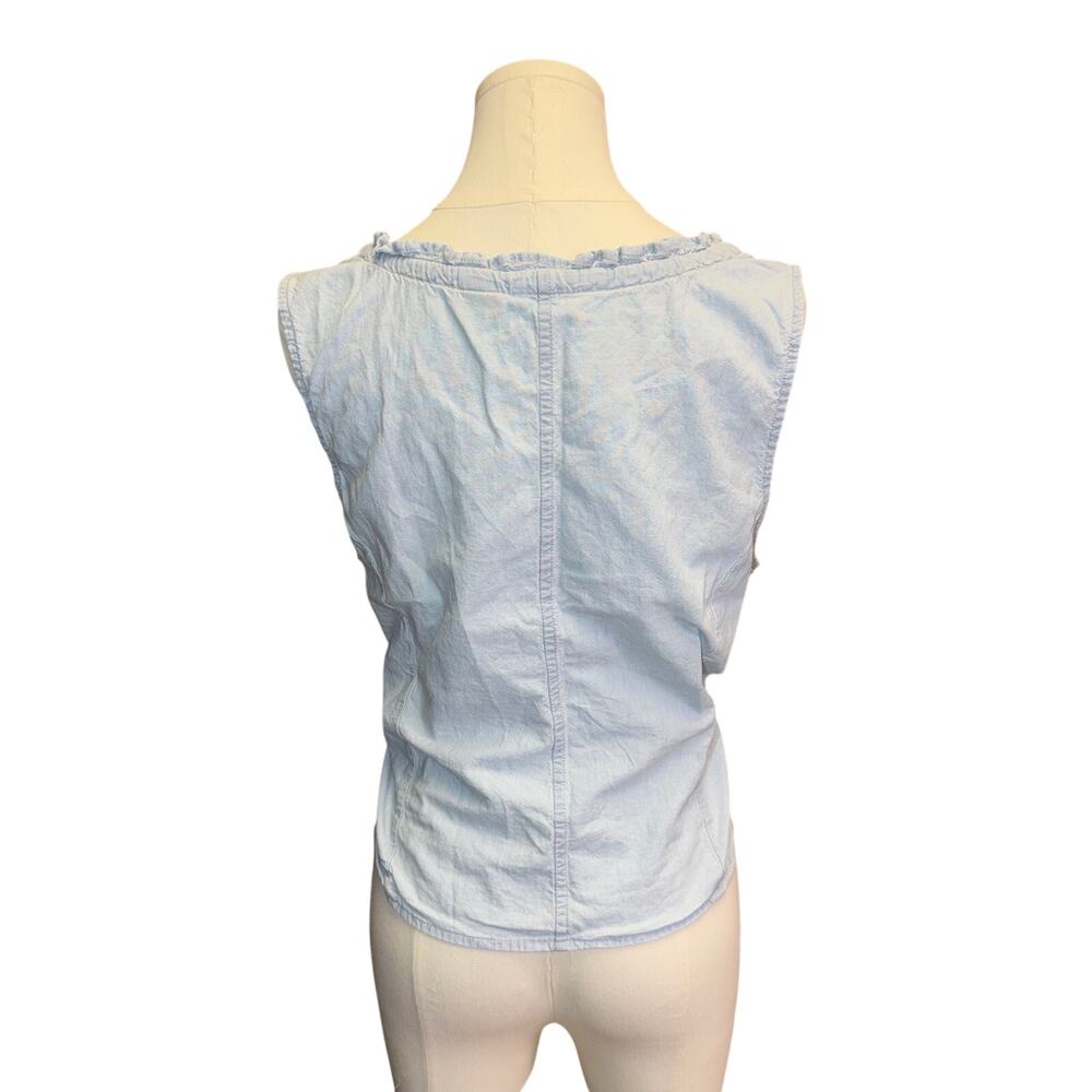 Light Blue Sleeveless Ruffle-Trim Button Front Top - Picture 3 of 6